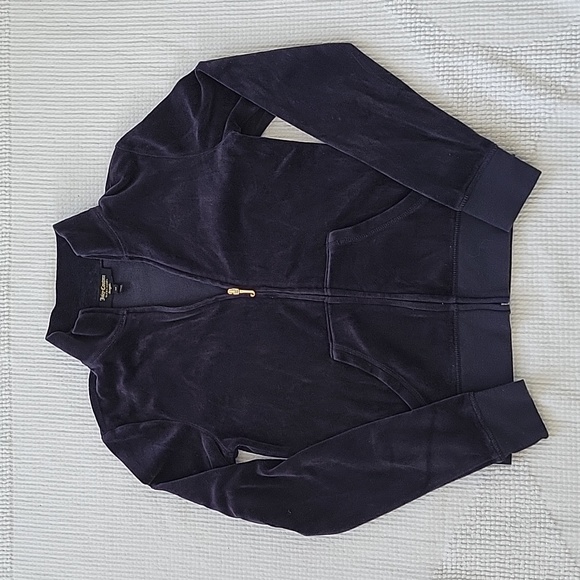Juicy Couture Tops - Juicy Couture Velour Track Suit Jacket Navy XS Black Label Navy